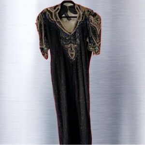 Vintage 1990s Black Ted Lapidus Beaded Dress Size 18